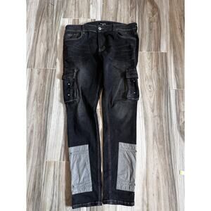Serenede‎ Cargo Skinny Jeans Men's Size 38X32 Black Denim y2k Casual
